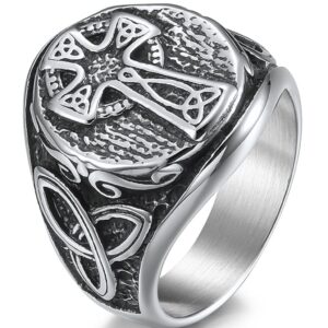 jude jewelers retro vintage stainless steel christian cross celtic knot biker vikings cocktail party ring (silver, 10)