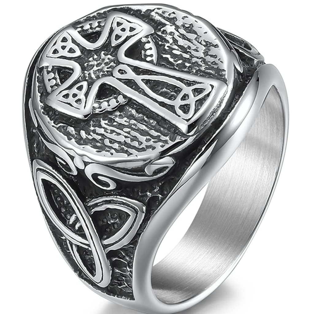 Jude Jewelers Retro Vintage Stainless Steel Christian Cross Celtic Knot Biker Vikings Cocktail Party Ring (Silver, 10)