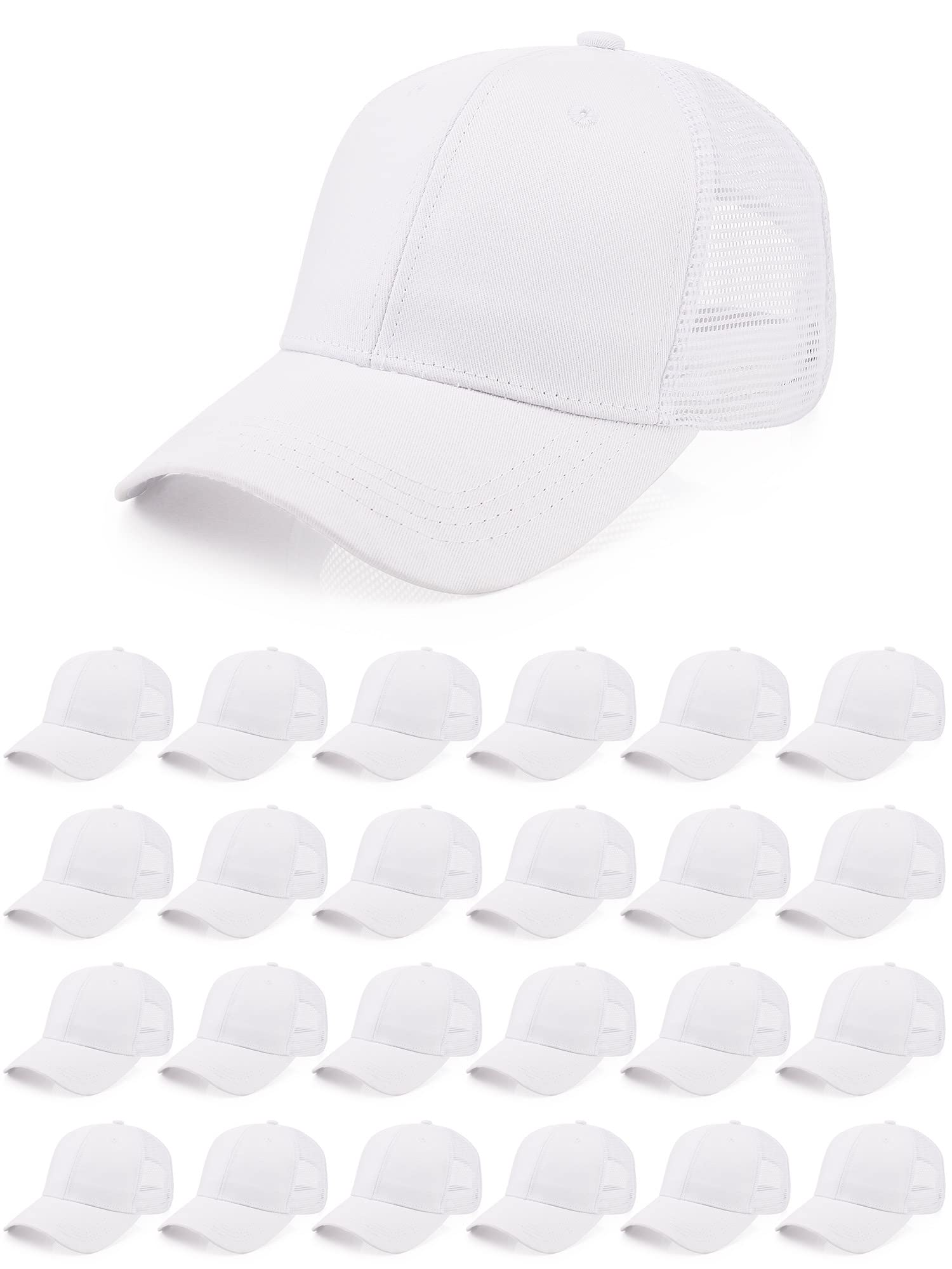 24 Pieces Mesh Trucker Hats Sport Baseball Caps Adjustable Trucker Golf Dad Hat Bulk for Unisex Men Women Teen Sports Workout (White)