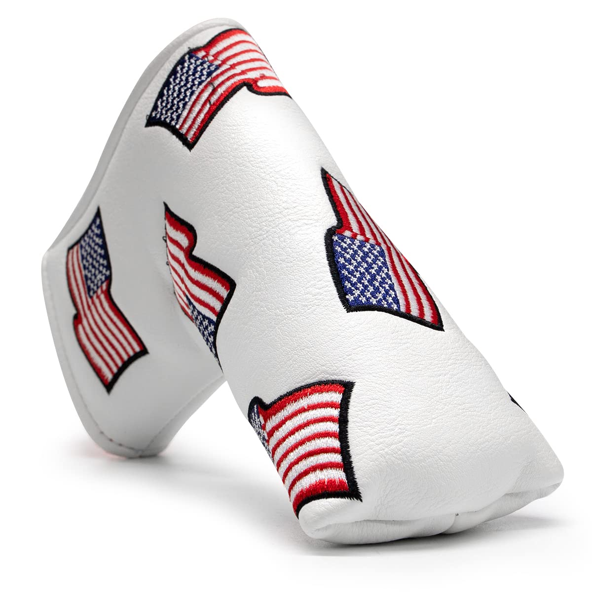 US Flag Putter Cover Golf Blade Putter Headcover Head Cover - Premium Leather Golf Putter Head Cover Magnetic- White Golf Accessories for Men Golfer