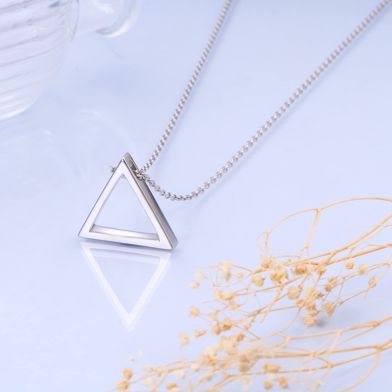 DAOCHONG 925 Sterling Silver Geometric Jewelry Minimalist Triangle Pendant Necklace for Women Birthday Christmas