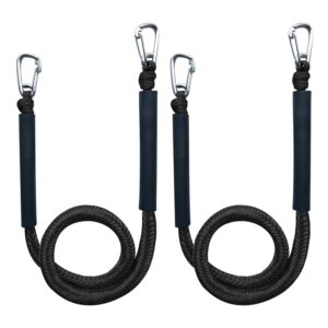 Boat Accessories - 4ft Boat Bungee Dock Lines, PE Boat Ropes for Docking with Two 316 Stainless Steel Hooks, Apply to Boating, Jet Ski,Pontoon,SeaDoo, WaveRunner, Kayak, Canoe, 2pcs Black