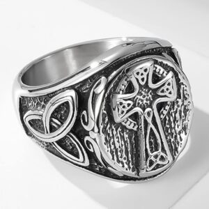 Jude Jewelers Retro Vintage Stainless Steel Christian Cross Celtic Knot Biker Vikings Cocktail Party Ring (Silver, 10)