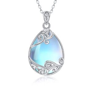 yafeini 925 sterling silver moonstone necklace filigree teardrop pendant necklace jewelry for women (a-filigree moonstone necklace)