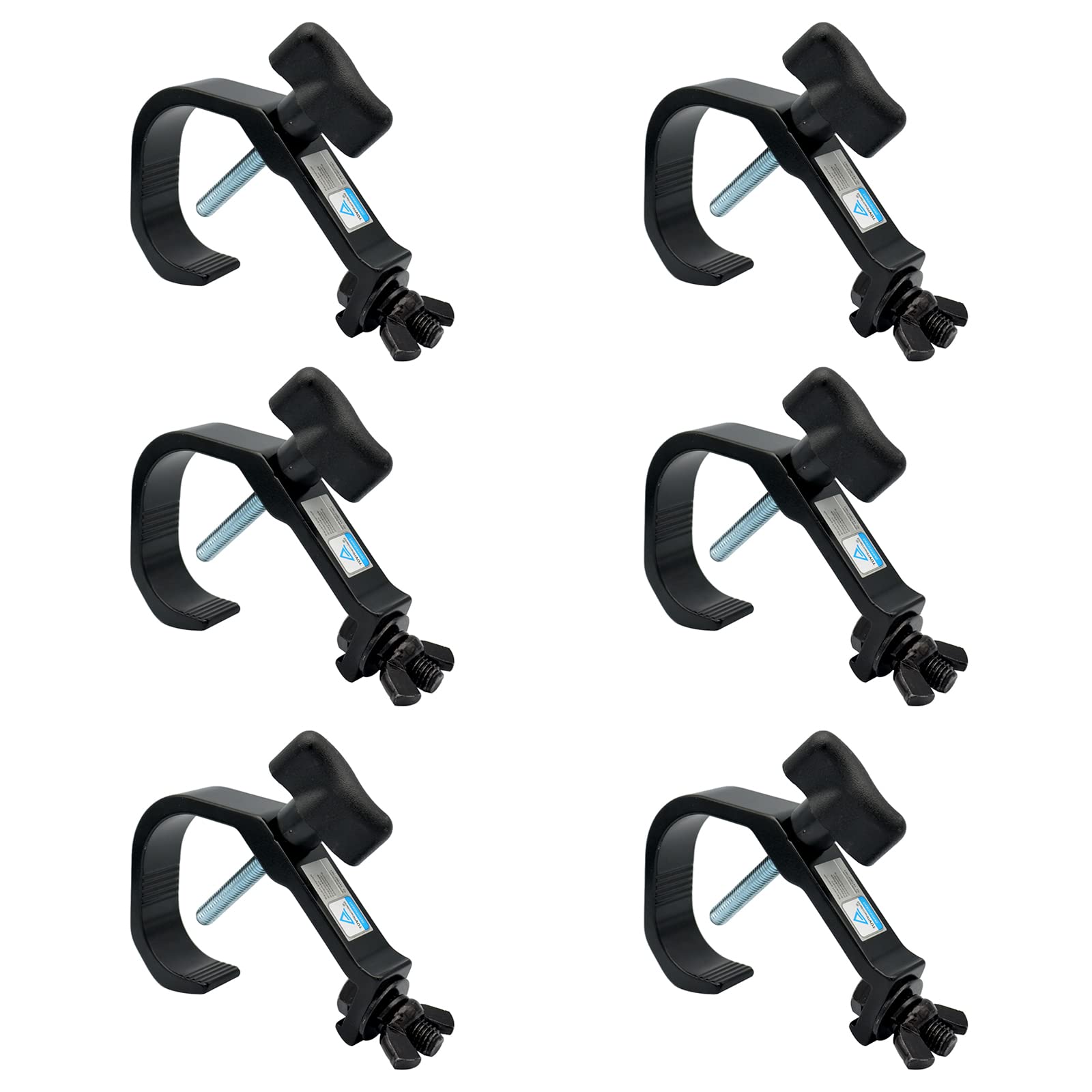 6 Pack Stage Light Clamp Hooks, Aluminum DJ Truss Clamps, LED PAR DJ Spots Lights Moving Head Beam Spot C-Clamps, Fit for 30-51mm (1.18-2") OD Tube/Pipe, Heavy Duty 132lbs/60kg, TUV Certificated