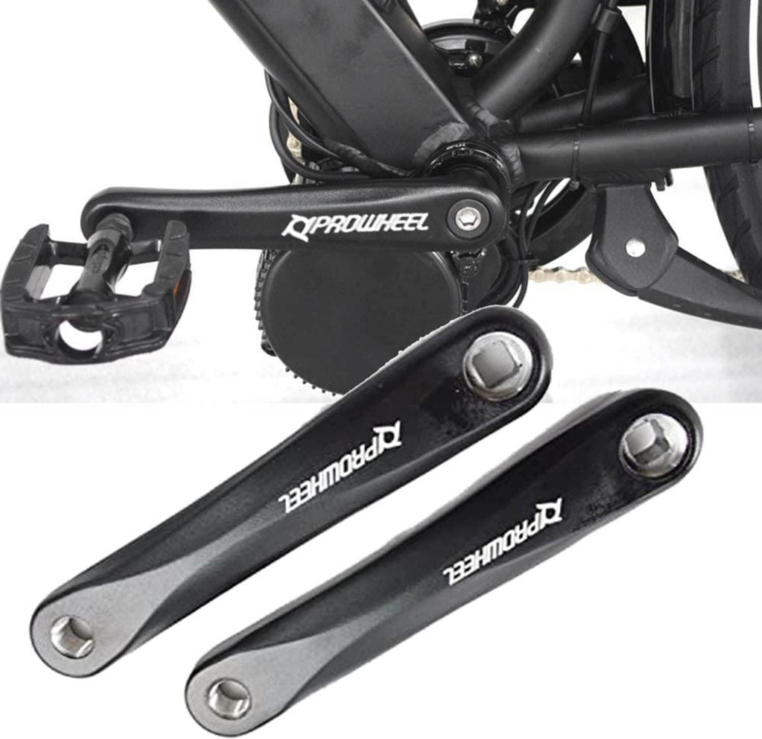 PROWHEEL Ebike Crank Arm Available in Square Hole,140MM/152MM/160MM/165MM/170MM/175MM Black Bike Crank Arm for Electric Bike,Mid Mounted Motor,Torque(1 Pair)