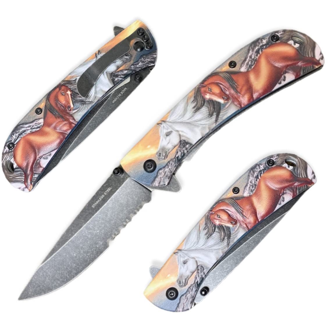 BladeDealUSA Horse Design Knife Assisted Opening Folding Pocket Knife Hunting Camping Fishing Accessories (Red),GLM049