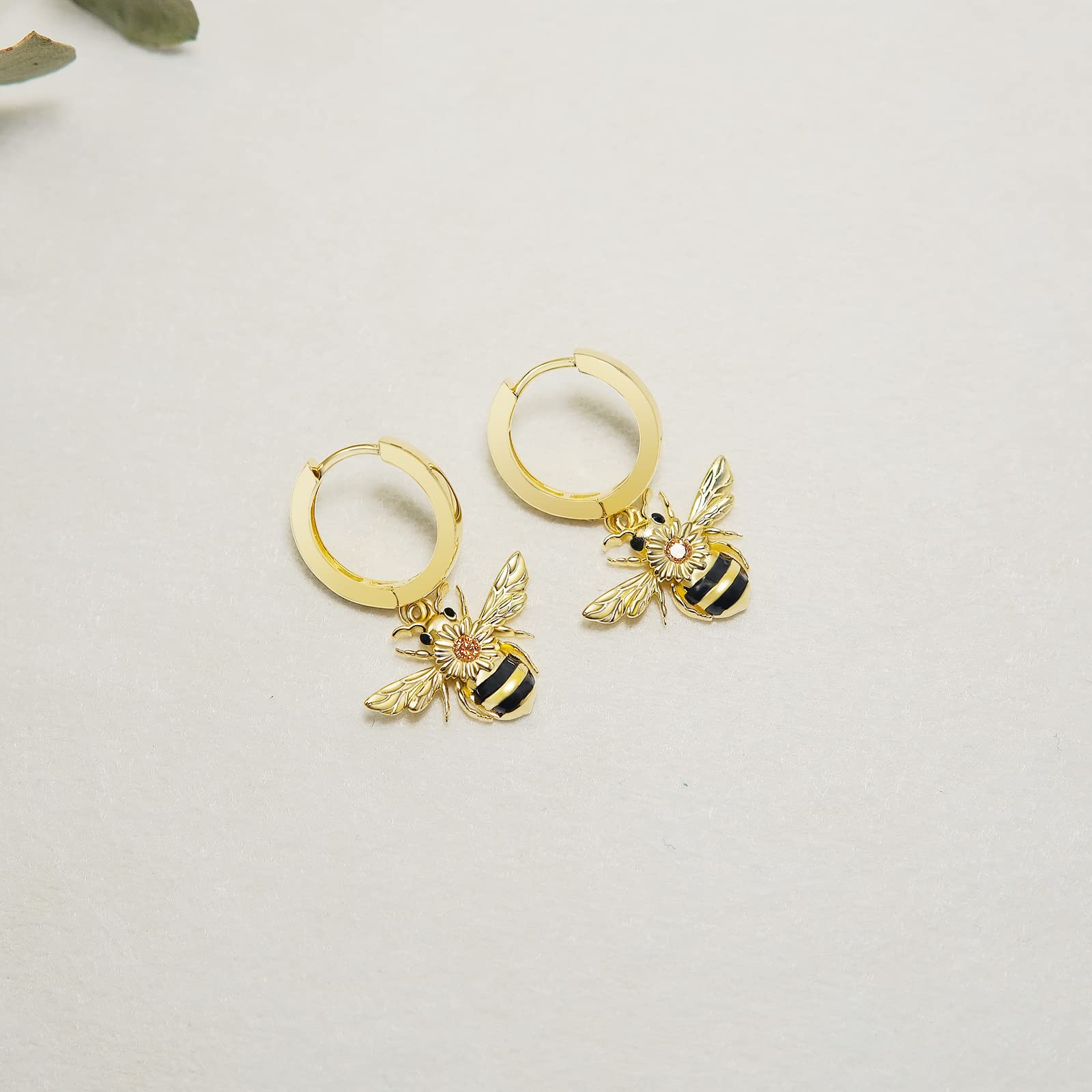 Bee Earrings S925 Sterling Silver Hypoallergenic Gold Plated CZ Bumble Bee Huggie Hoop Earring Queen Bee Jewelry Gifts for Women