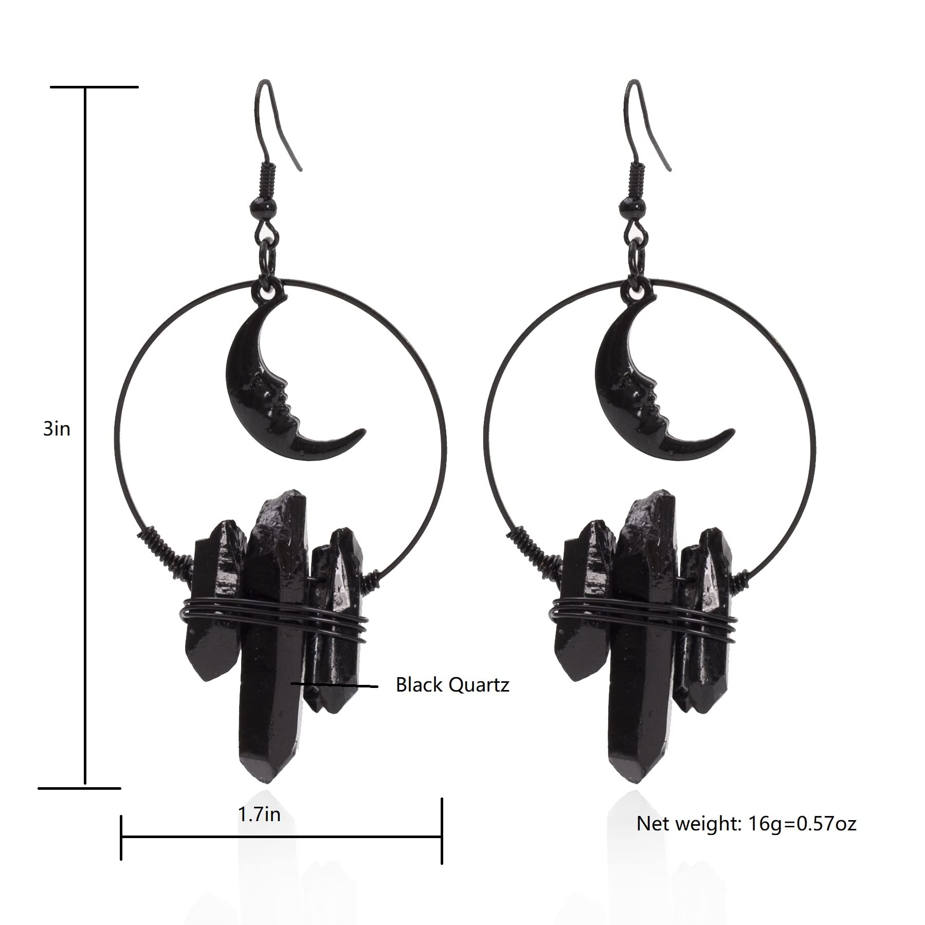 ZKBKJSPZJB Crescent Moon Quartz Crystal Witchy Earrings, Gothic Mermaid Festival Wedding Occult Boho Crystal Accessories Earrings Gothic jewelry