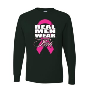 Real Men Wear Pink Breast Cancer Awareness Graphic Mens Long Sleeves, Forest Green, 2XL