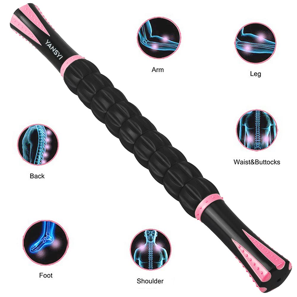 Yansyi Muscle Roller Stick for Athletes - Body Massage Roller Stick - Release Myofascial Trigger Points Reduce Muscle Soreness Tightness Leg Cramps & Back Pain for Physical Therapy & Recovery (Pink)