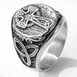 Jude Jewelers Retro Vintage Stainless Steel Christian Cross Celtic Knot Biker Vikings Cocktail Party Ring (Silver, 10)