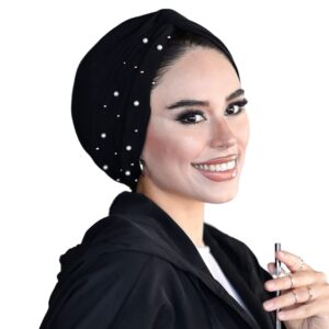 para life Pearl Turban-Turbans For Women-Hijab For Women|Hair Wraps-Head Wraps For Women|Hijab Undercap-Caps-Instant Hijab (Pearl Turban, Black)