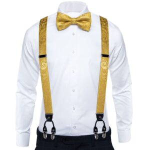 DiBanGu Gold Suspenders for Men Heavy Duty Yellow Suspenders and Bow Tie Set Adjustable Y-Back Mens Trouser Braces