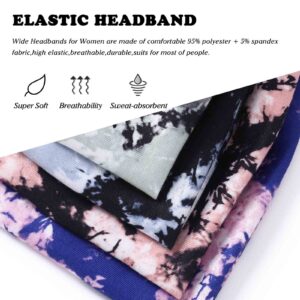 Acenail Wide Headbands 4 Pack (Tie Dye B, Leopard, Floral Workout Head Bands, Cotton Hair Scarfs) for Women and Girls - Knotted Turban, Boho, Yoga, Sweatbands Hair Accessories