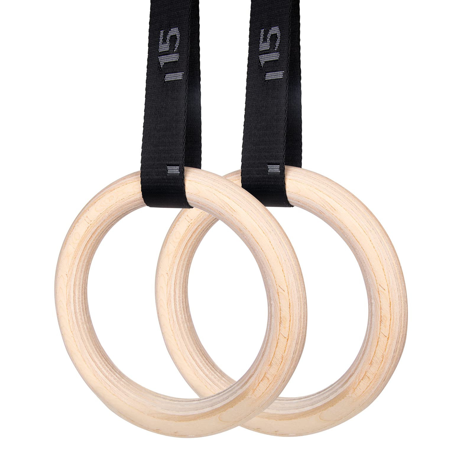 Gymnastics Rings Olympic Rings Wooden Gym Rings 1500lbs with Adjustable Cam Buckle 14.8ft Long Straps with Scale Non-Slip Exercise Rings Training Rings for Home Gym Full Body Workout