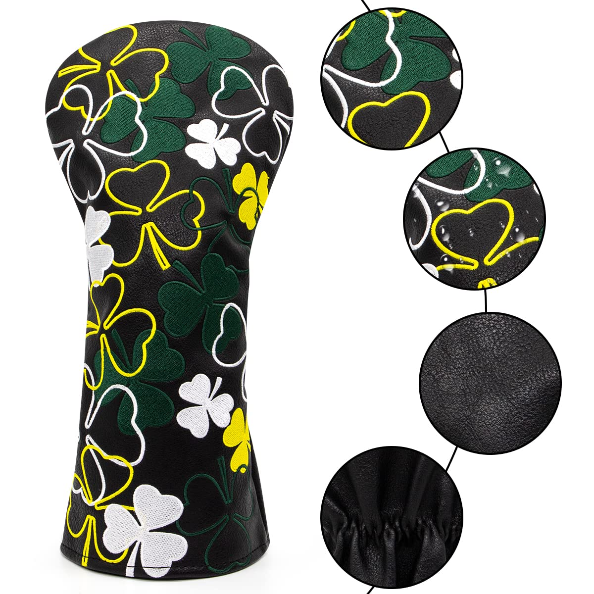 Lucky Shamrock Golf Driver Head Covers,1 Wood Driver Head Cover,Golf Wood Headcover - Black Synthetic Leather Dirver Headcover Golf Club Protective designed for All Brand