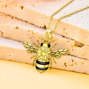 PELOVNY Bee Necklace Gold Plated s925 Sterling Silver Bee Gifts with Sunflower Necklaces Bumble Bee Nature Jewelry Gift for Women Birthday Christmas Graduation