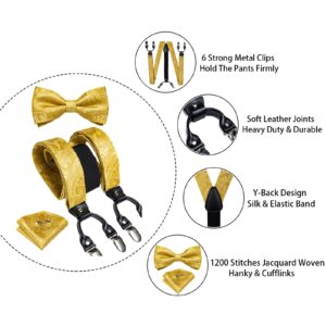 DiBanGu Gold Suspenders for Men Heavy Duty Yellow Suspenders and Bow Tie Set Adjustable Y-Back Mens Trouser Braces