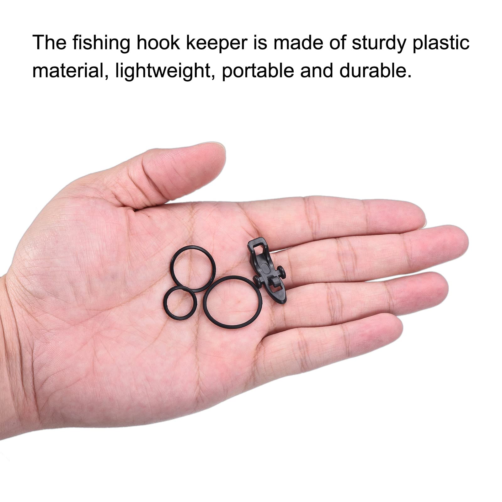 PATIKIL Fishing Hook Keeper, 10 Pack Plastic Fish Lure Bait Holder Accessories with 3 Size Rubber Rings for Fishing Rod Pole, Black