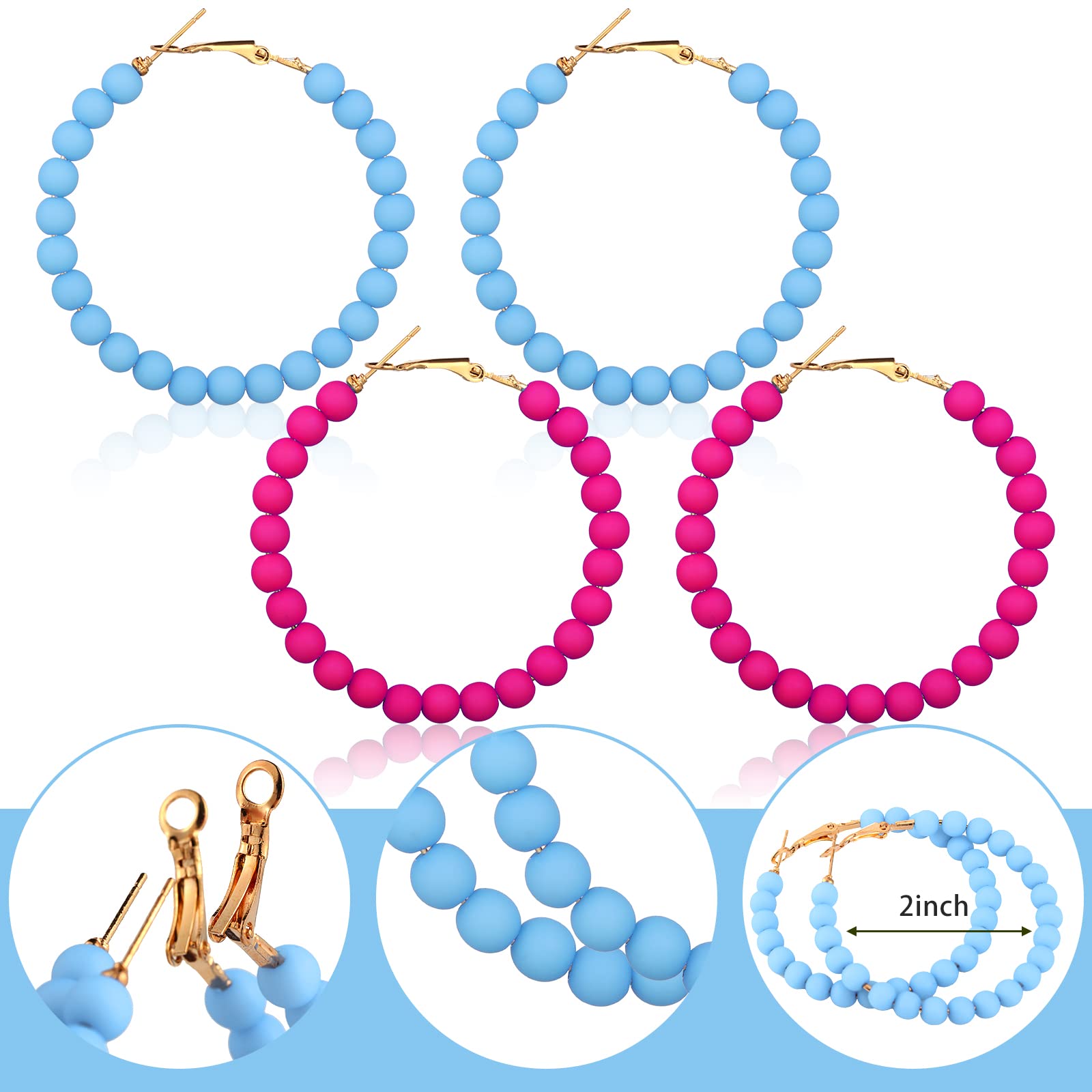 Bonuci 9 Pairs Beaded Hoop Earrings for Women Bohemian Bead Earrings Mixed Color Dangle Earrings (Bright,acrylic)