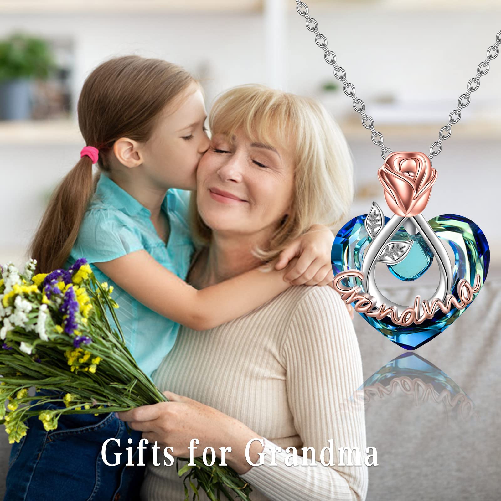 POPKIMI Gifts for Grandma Grandma Necklace 925 Sterling Silver Crystal Grandma Jewelry Birthday Gifts for Grandma