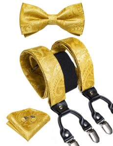 dibangu gold suspenders for men heavy duty yellow suspenders and bow tie set adjustable y-back mens trouser braces