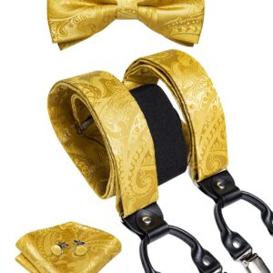 DiBanGu Gold Suspenders for Men Heavy Duty Yellow Suspenders and Bow Tie Set Adjustable Y-Back Mens Trouser Braces