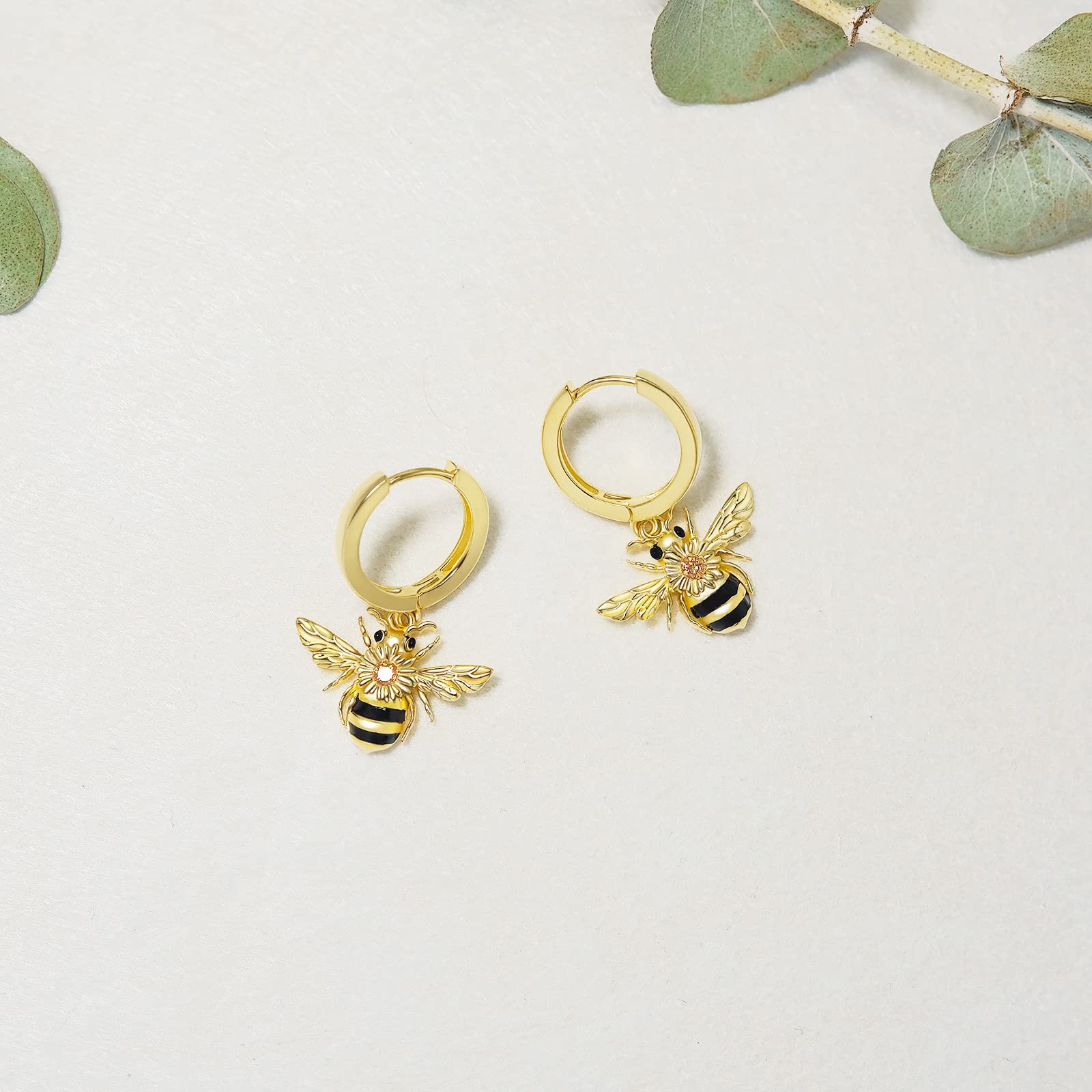 Bee Earrings S925 Sterling Silver Hypoallergenic Gold Plated CZ Bumble Bee Huggie Hoop Earring Queen Bee Jewelry Gifts for Women