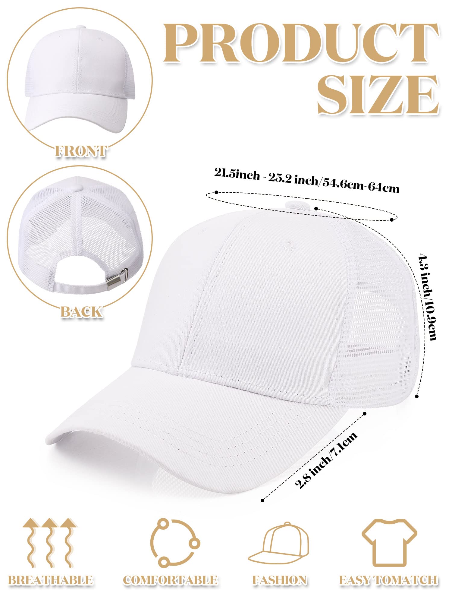 24 Pieces Mesh Trucker Hats Sport Baseball Caps Adjustable Trucker Golf Dad Hat Bulk for Unisex Men Women Teen Sports Workout (White)