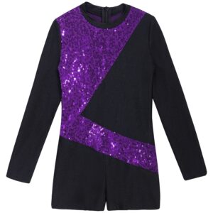 Kvysinly Girl's One Piece Sparkle Long Sleeve Gymnastics Leotards with Shorts Unitard Jumpsuit Biketard Dancewear Purple 6 Years