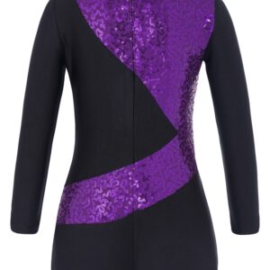 Kvysinly Girl's One Piece Sparkle Long Sleeve Gymnastics Leotards with Shorts Unitard Jumpsuit Biketard Dancewear Purple 6 Years