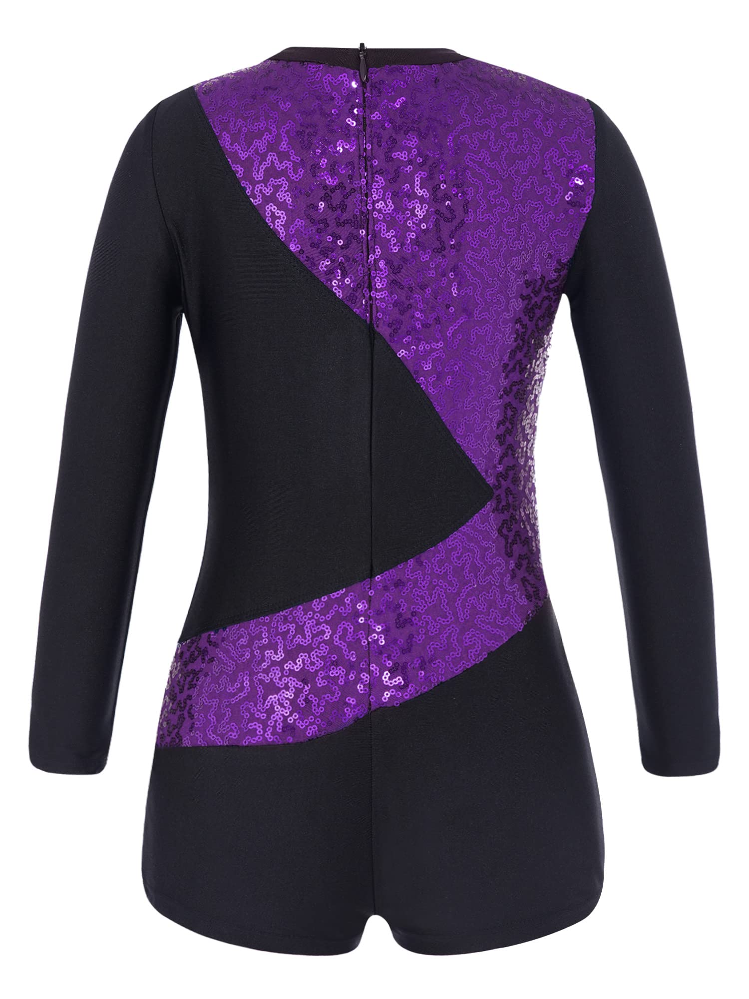 Kvysinly Girl's One Piece Sparkle Long Sleeve Gymnastics Leotards with Shorts Unitard Jumpsuit Biketard Dancewear Purple 6 Years