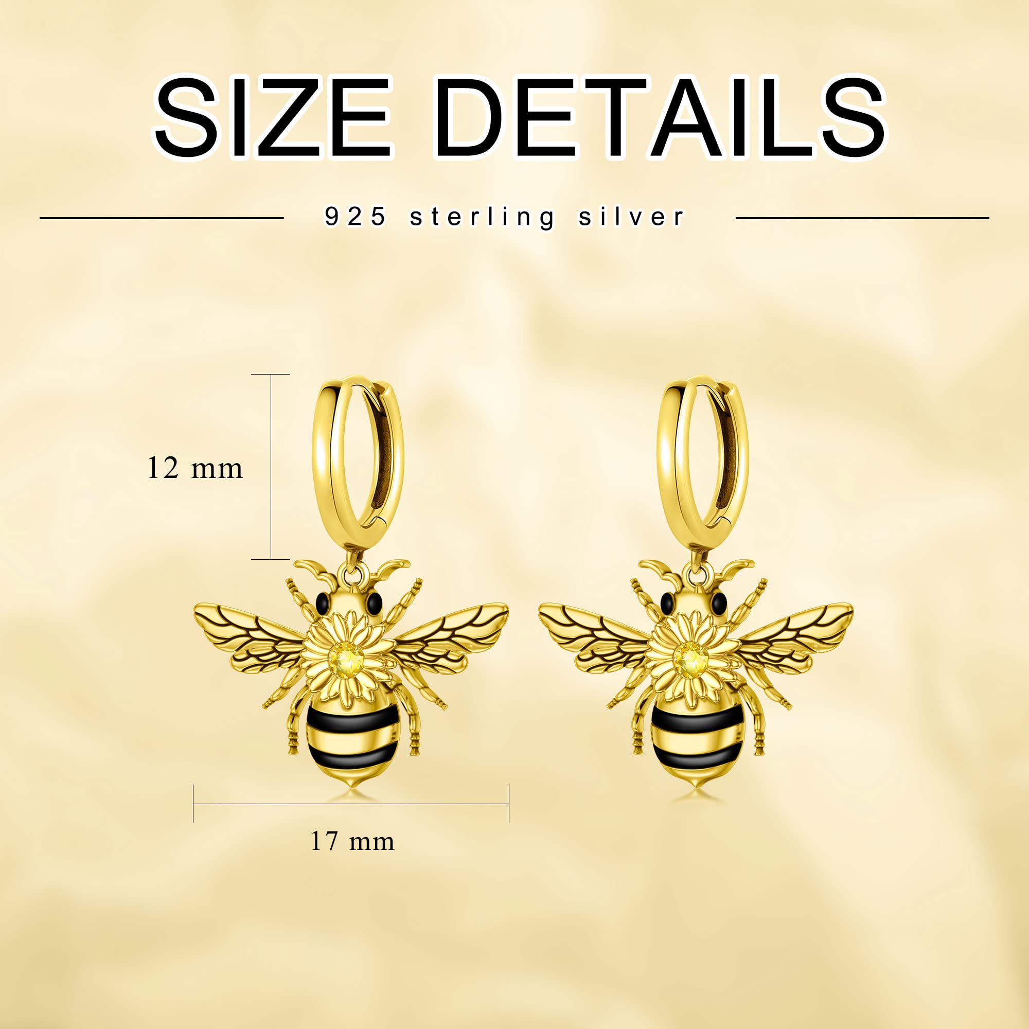 Bee Earrings S925 Sterling Silver Hypoallergenic Gold Plated CZ Bumble Bee Huggie Hoop Earring Queen Bee Jewelry Gifts for Women