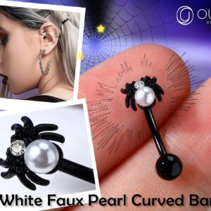 OUFER Rook Piercing Jewelry, 316L Surgical Steel Rook Earrings For Women Men, 16G Spider Curved Barbell Eyebrow Rings, Pearl Tragus Daith Piercing Jewelry(Black)…