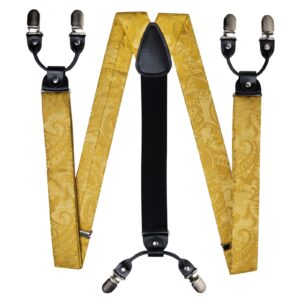 DiBanGu Gold Suspenders for Men Heavy Duty Yellow Suspenders and Bow Tie Set Adjustable Y-Back Mens Trouser Braces