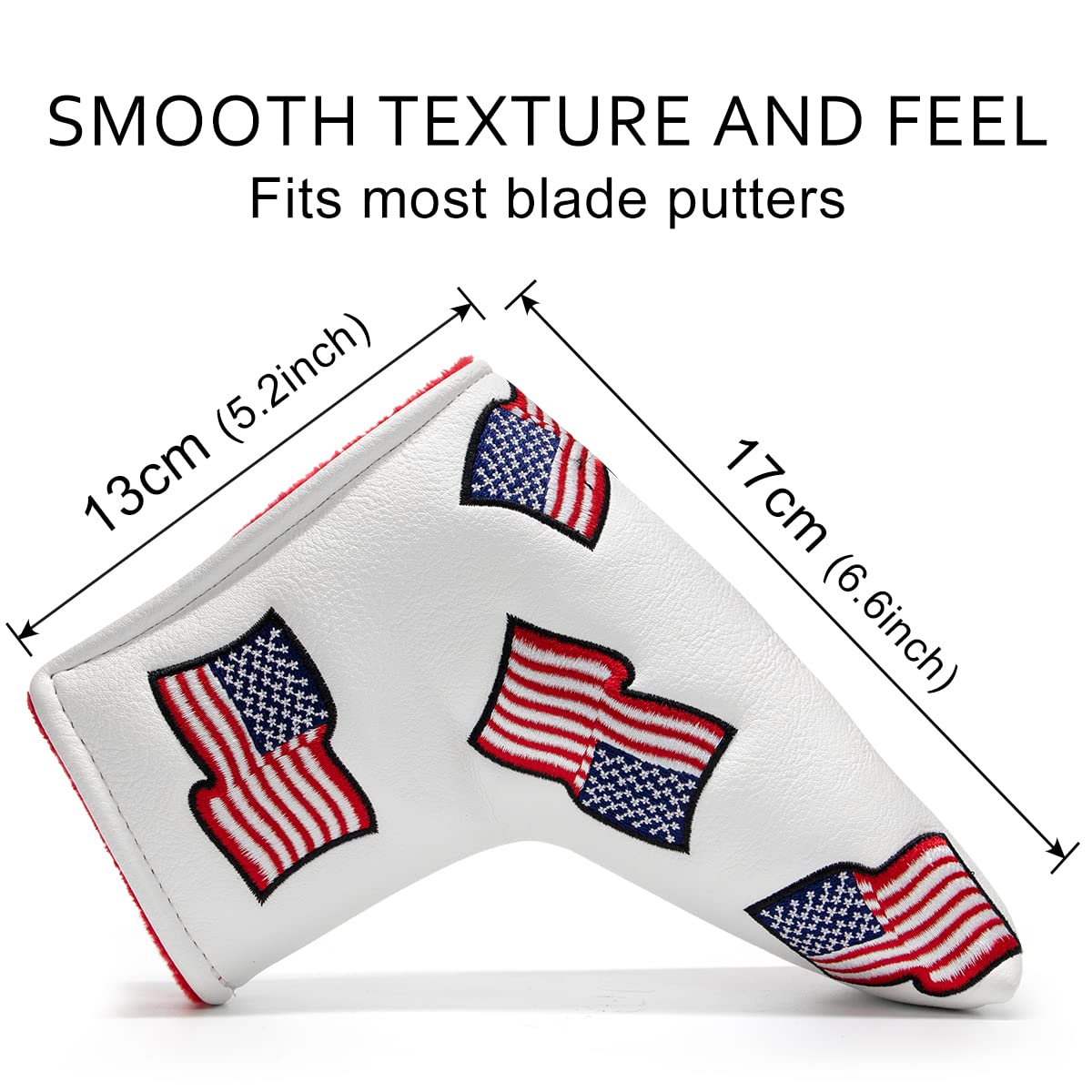 US Flag Putter Cover Golf Blade Putter Headcover Head Cover - Premium Leather Golf Putter Head Cover Magnetic- White Golf Accessories for Men Golfer