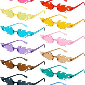 Dunzy 12 Pairs Fire Shaped Sunglasses Rimless Flame Glasses Wave Fire Y2K Glasses Frameless Eyewear(Stylish Colors)