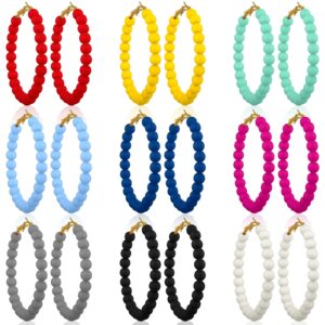 Bonuci 9 Pairs Beaded Hoop Earrings for Women Bohemian Bead Earrings Mixed Color Dangle Earrings (Bright,acrylic)