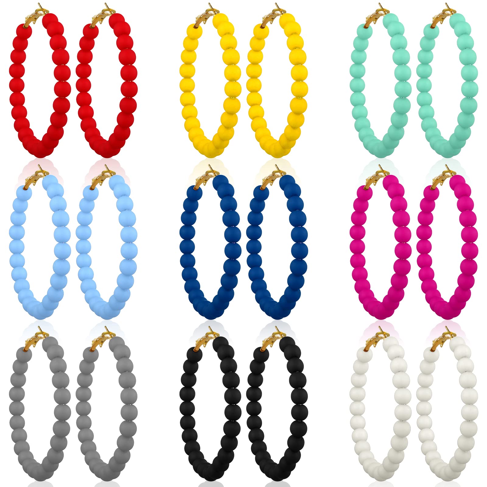 Bonuci 9 Pairs Beaded Hoop Earrings for Women Bohemian Bead Earrings Mixed Color Dangle Earrings (Bright,acrylic)