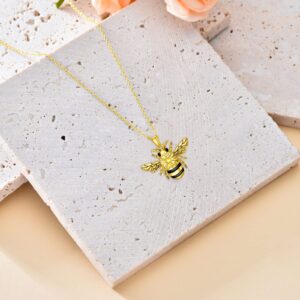 PELOVNY Bee Necklace Gold Plated s925 Sterling Silver Bee Gifts with Sunflower Necklaces Bumble Bee Nature Jewelry Gift for Women Birthday Christmas Graduation