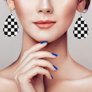 Checkerboard Chess Board Flag Faux Leather Teardrop Earrings for Women Drop Dangle Earrings Gift