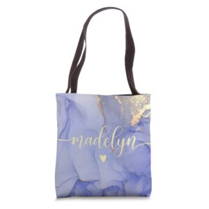 madelyn letter m initial cute purple personalized tote bag