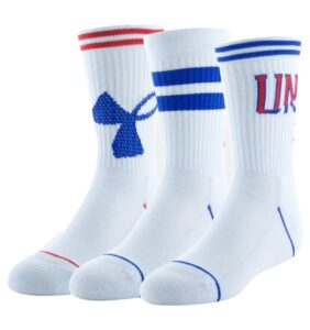 under armour big boys phenom cushioned crew socks 3 pack (w(1319933-106)/b, small)