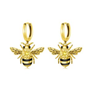 Bee Earrings S925 Sterling Silver Hypoallergenic Gold Plated CZ Bumble Bee Huggie Hoop Earring Queen Bee Jewelry Gifts for Women