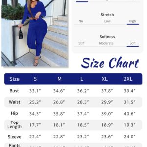 Qusuny Yoga Outfits for Women 2 Piece Set Crop Top V Neck High Waist Bodycon Ribbed Solid Sweatsuits Tracksuits Side Drawstring Casual Pants Set Jumpsuit Blue M