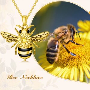 PELOVNY Bee Necklace Gold Plated s925 Sterling Silver Bee Gifts with Sunflower Necklaces Bumble Bee Nature Jewelry Gift for Women Birthday Christmas Graduation