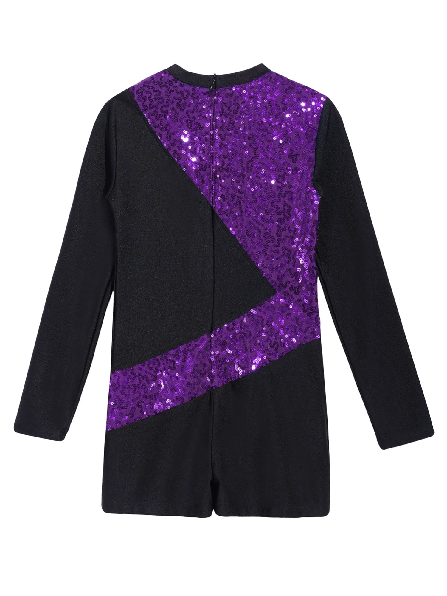 Kvysinly Girl's One Piece Sparkle Long Sleeve Gymnastics Leotards with Shorts Unitard Jumpsuit Biketard Dancewear Purple 6 Years