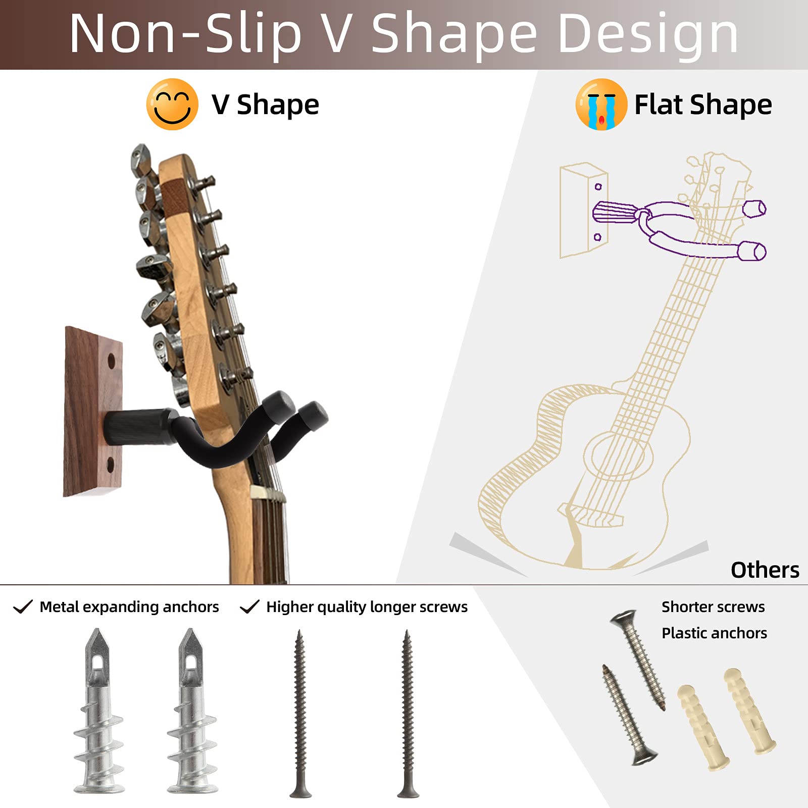 Guitar Wall Mount, Guitar Hangers hooks Bracket Holder Stand for Acoustic and Electric Guitars Bass Banjo Mandolin, Black Walnut Wood base by VEINTICO.