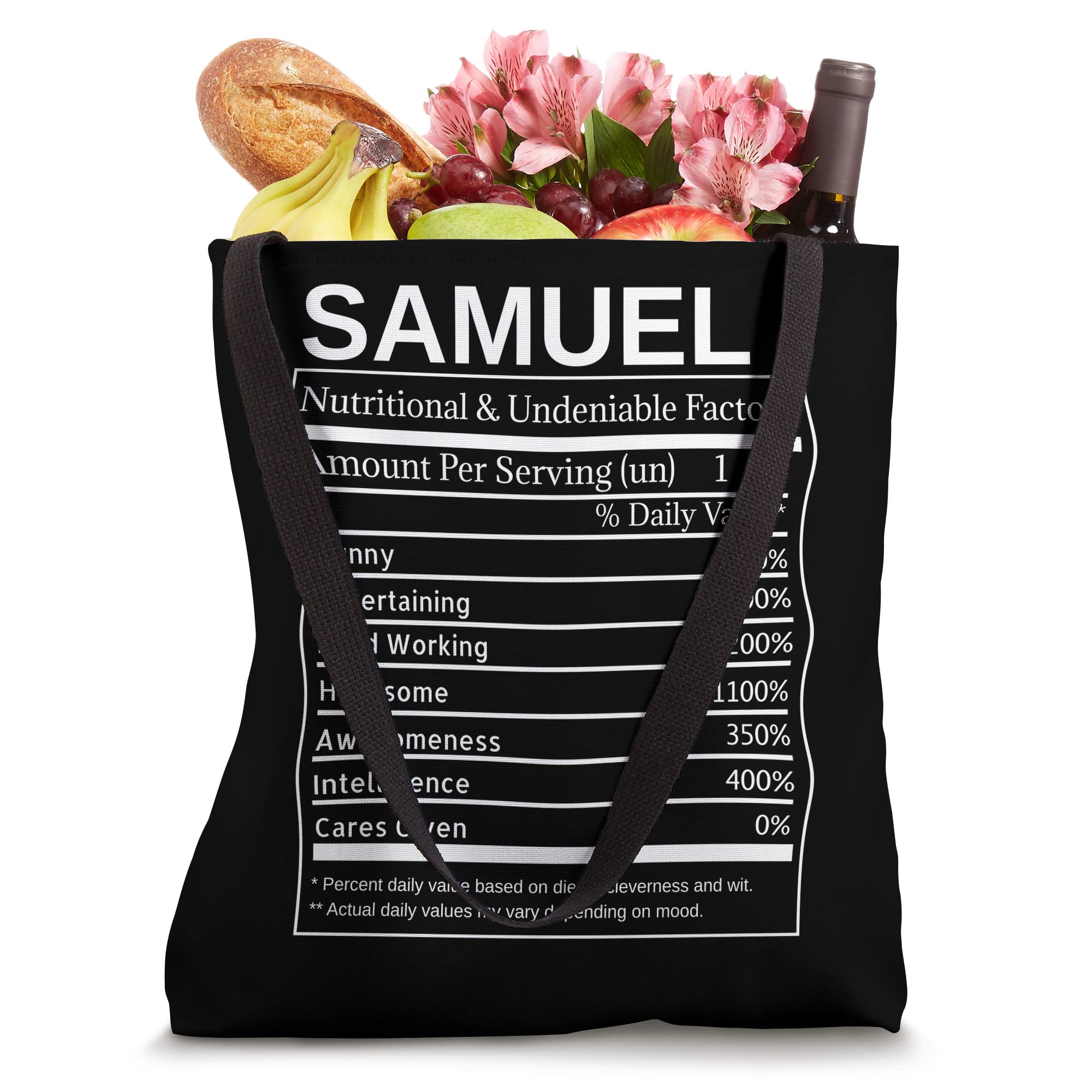 Samuel Nutrition Facts Funny Sarcastic Personalized Name Tote Bag